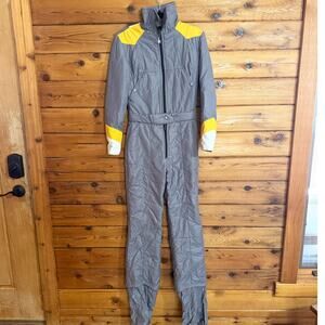 VINTAGE Obermeyer Ski Snow Suit Winter Sports Retro Ladies Small Gray Yellow
